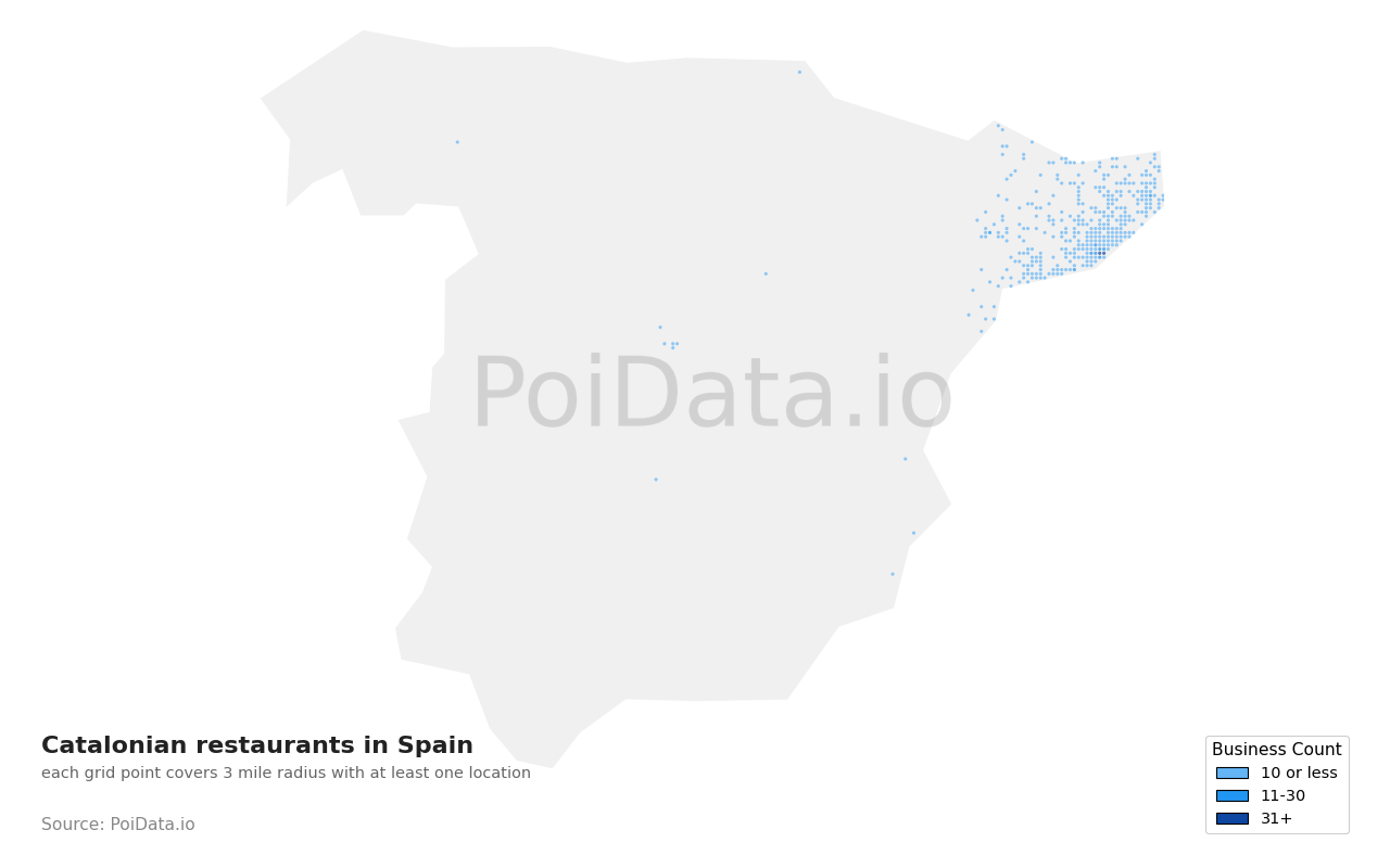 Catalonian restaurant density map for Spain