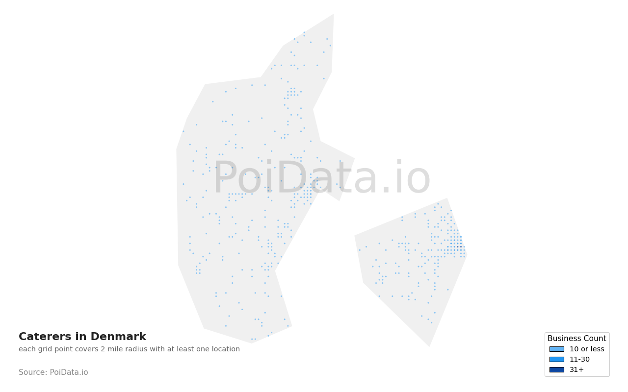 Caterer density map for Denmark