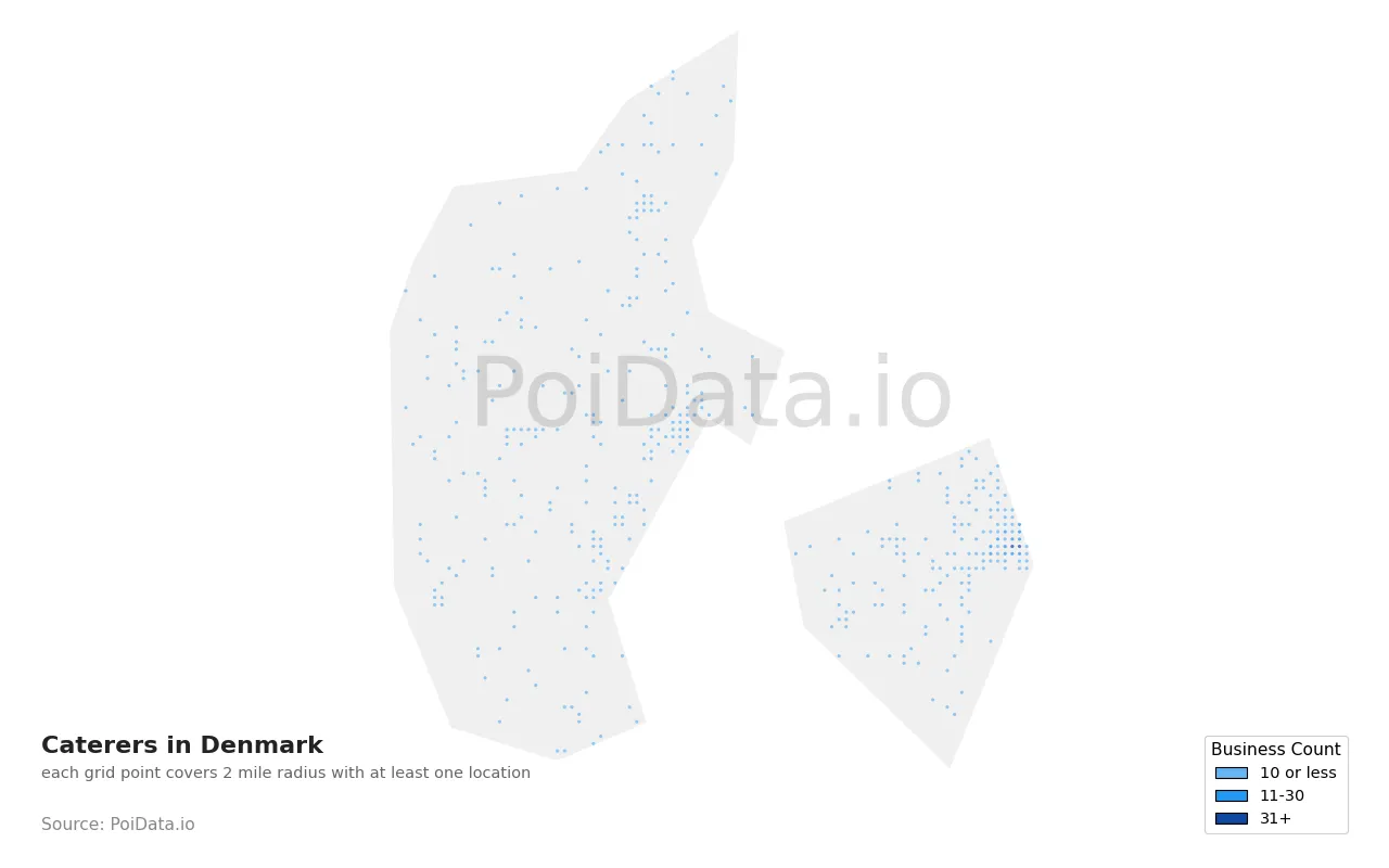 Caterer density map for Denmark
