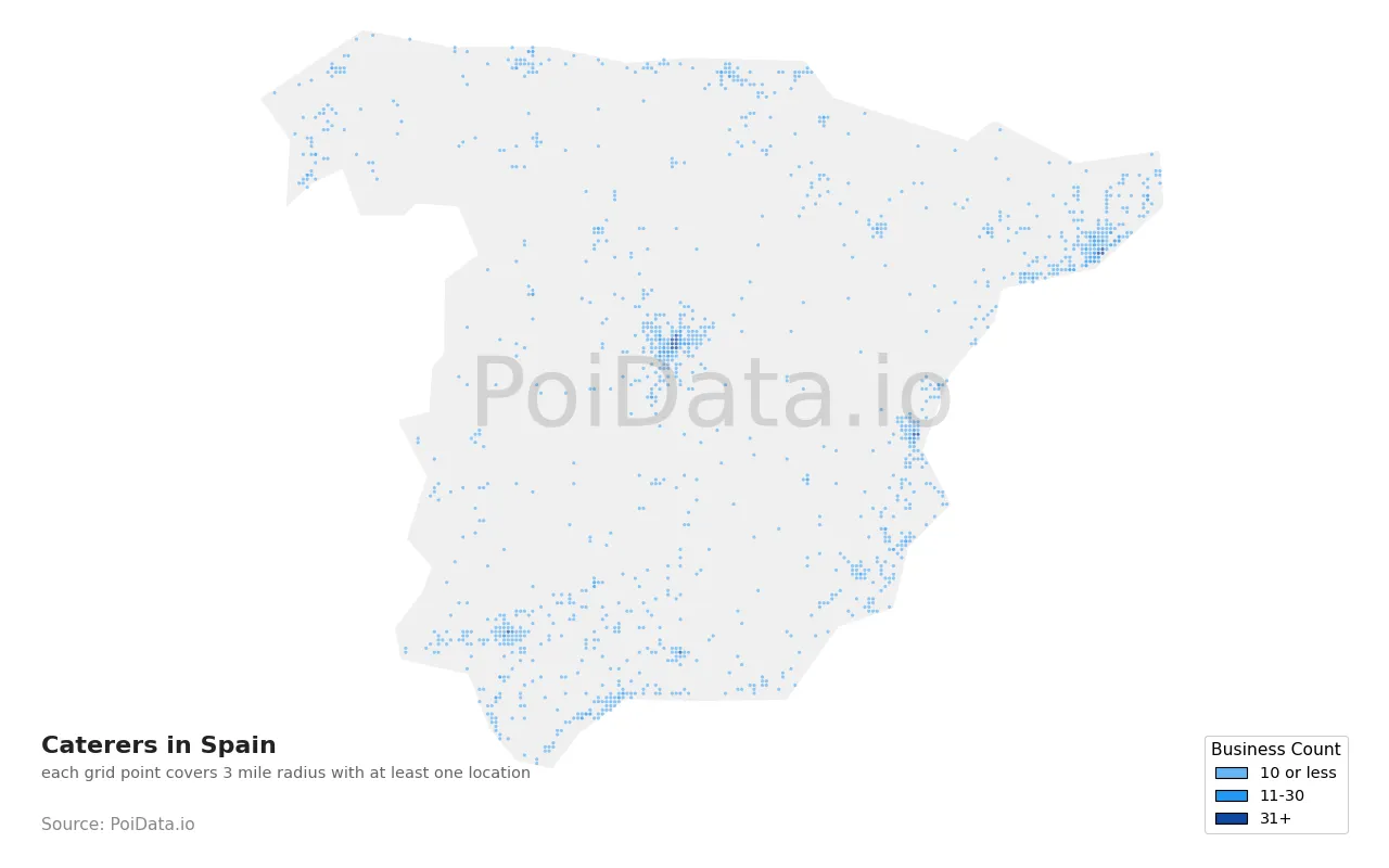 Caterer density map for Spain