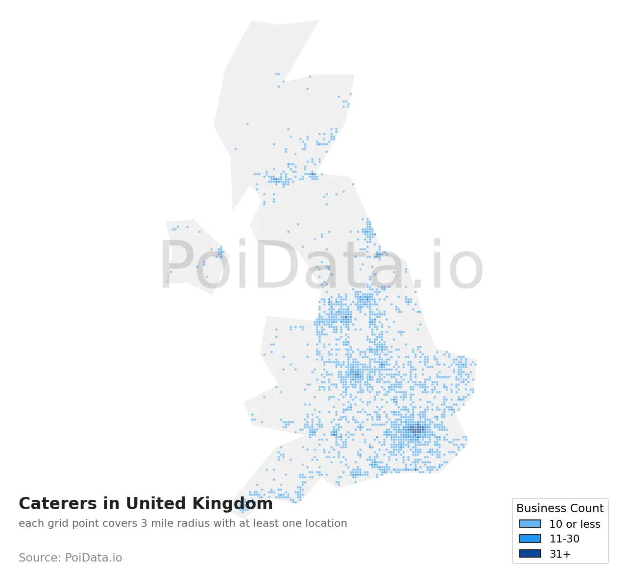 Caterer density map for United Kingdom