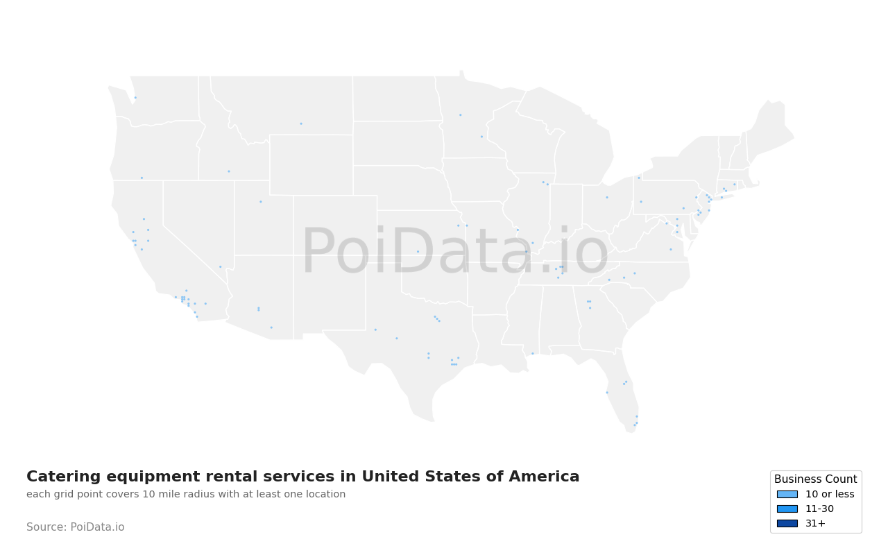 Catering equipment rental service density map for Maryland, United States