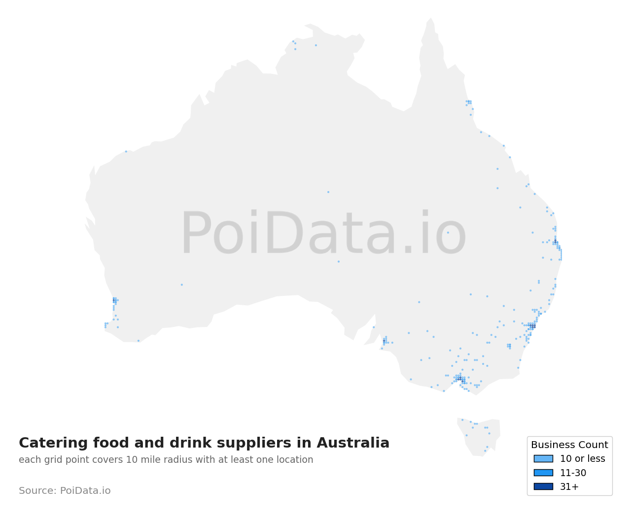 Catering food and drink supplier density map for Australia