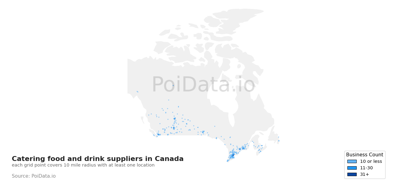 Catering food and drink supplier density map for British Columbia, Canada