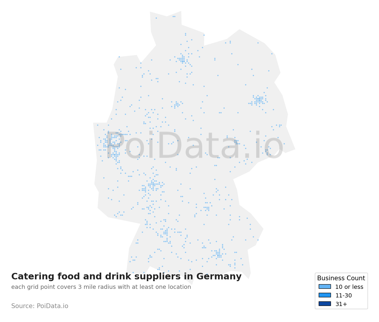 Catering food and drink supplier density map for Germany