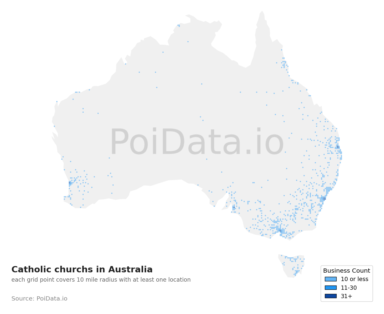 Catholic church density map for Australia
