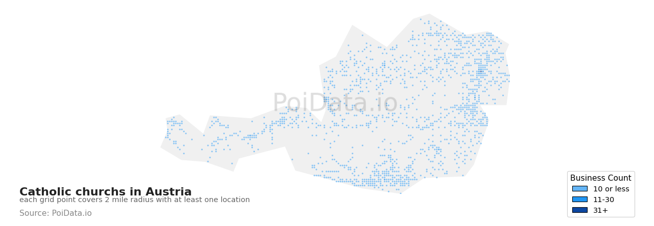 Catholic church density map for Austria