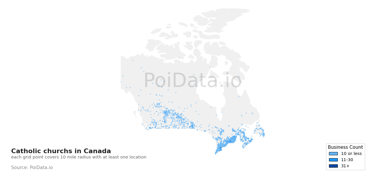 Catholic church density map for Canada