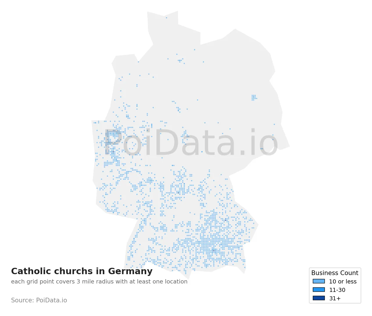 Catholic church density map for Germany