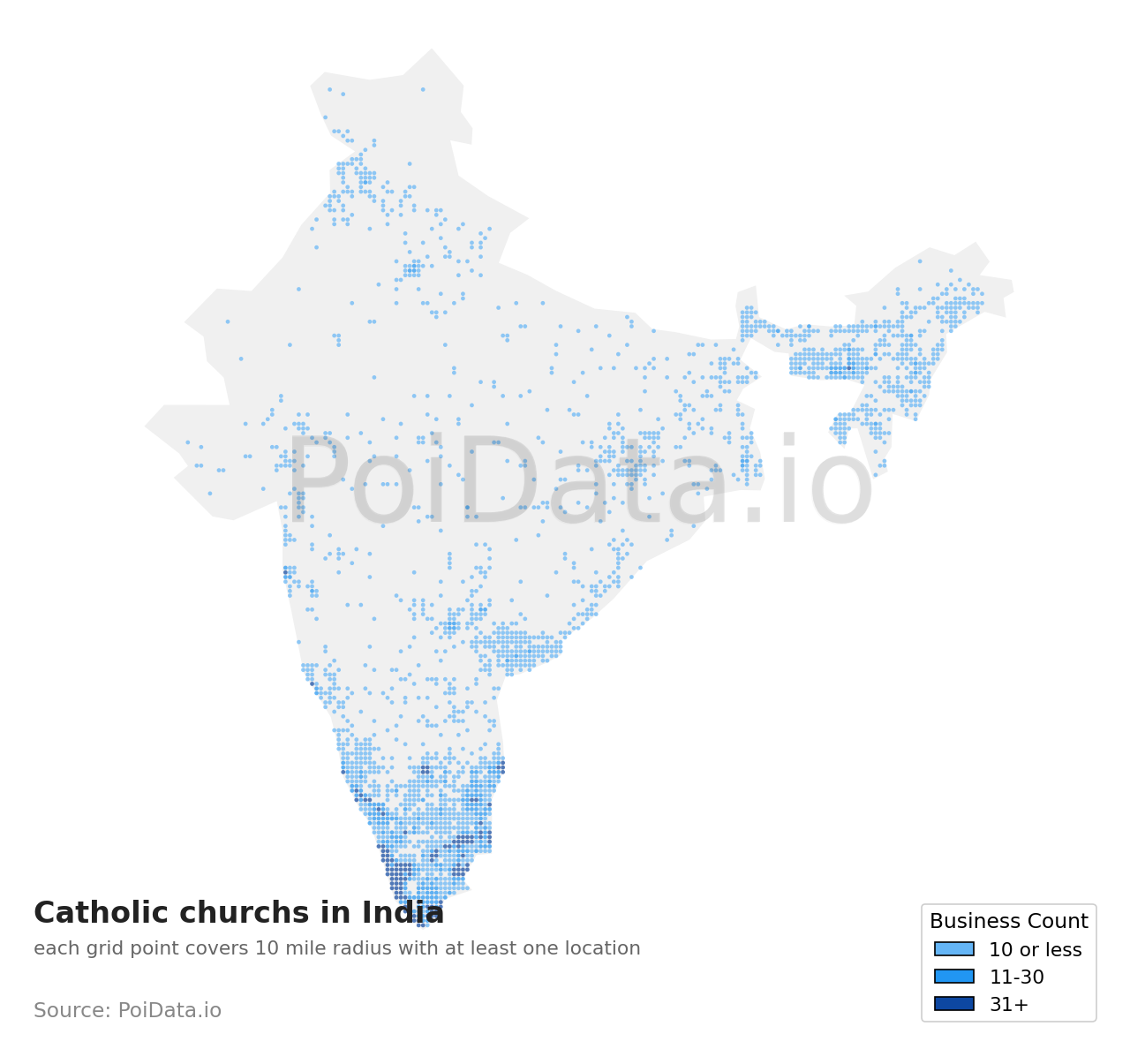 Catholic church density map for India