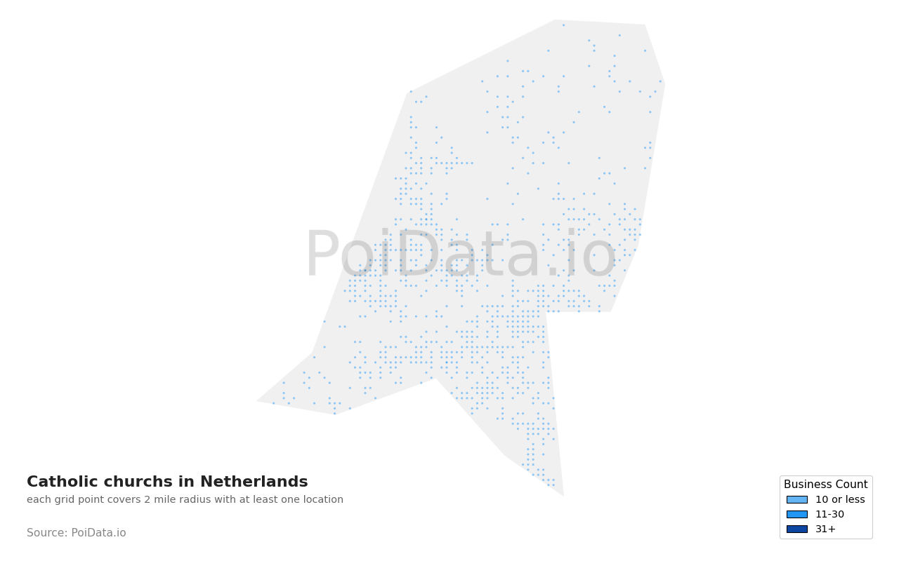 Catholic church density map for Netherlands