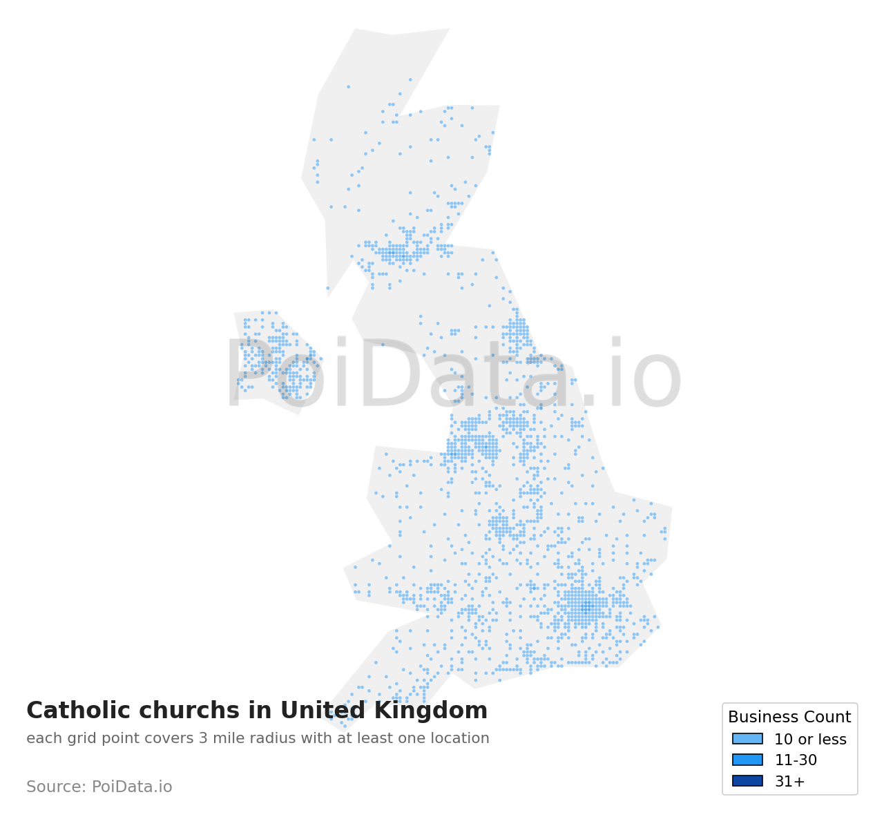 Catholic church density map for United Kingdom