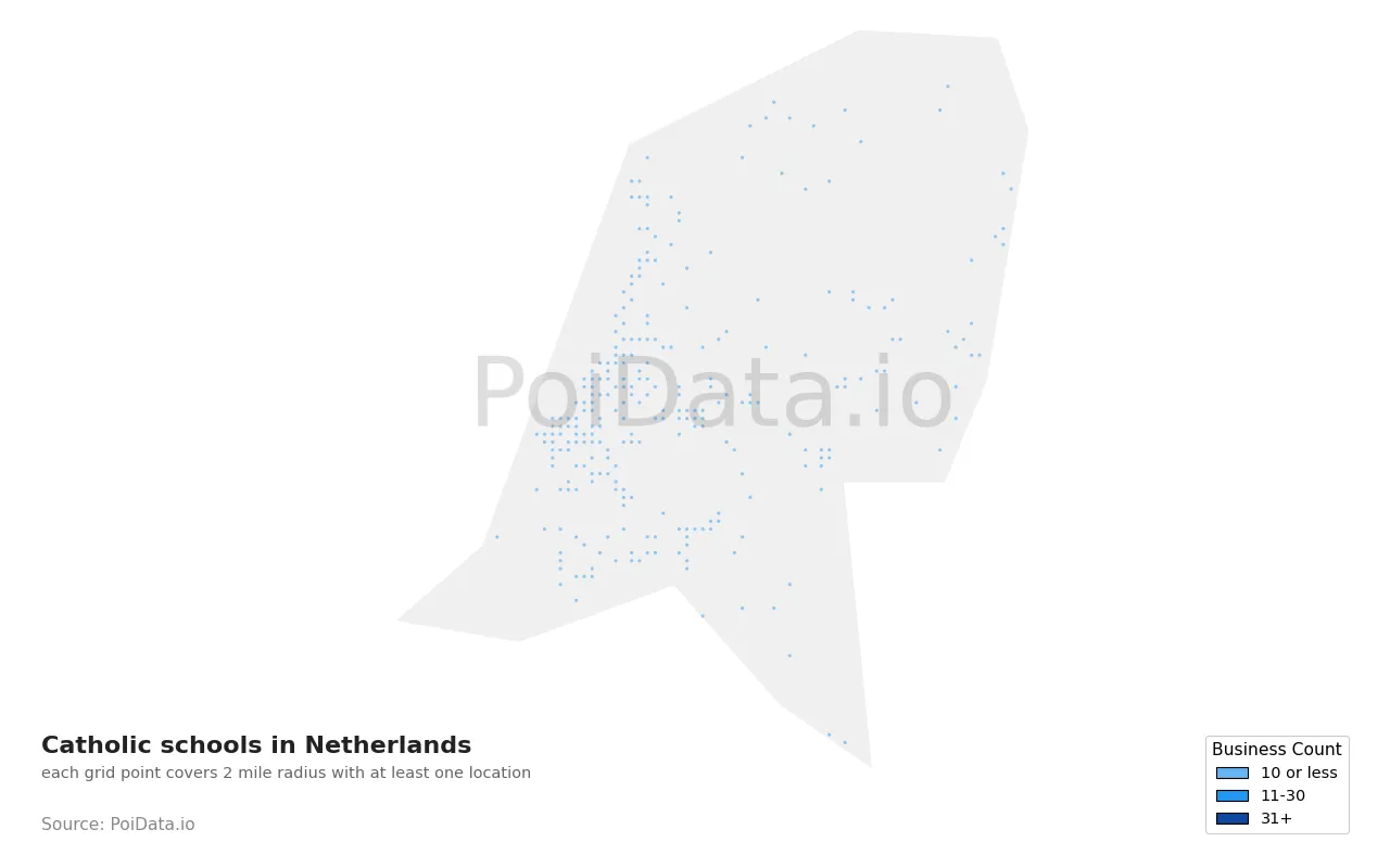 Catholic school density map for Netherlands