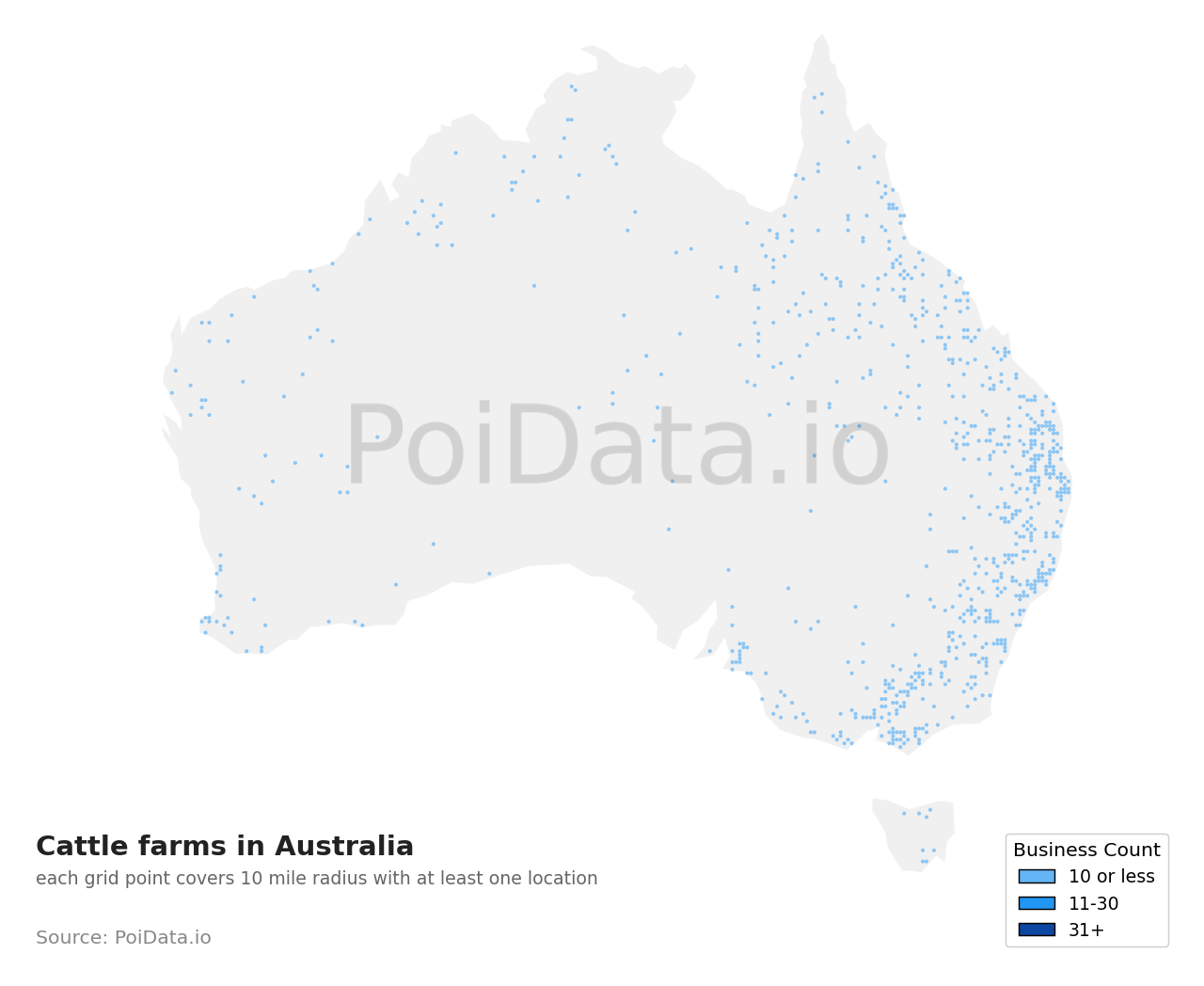 Cattle farm density map for Australia