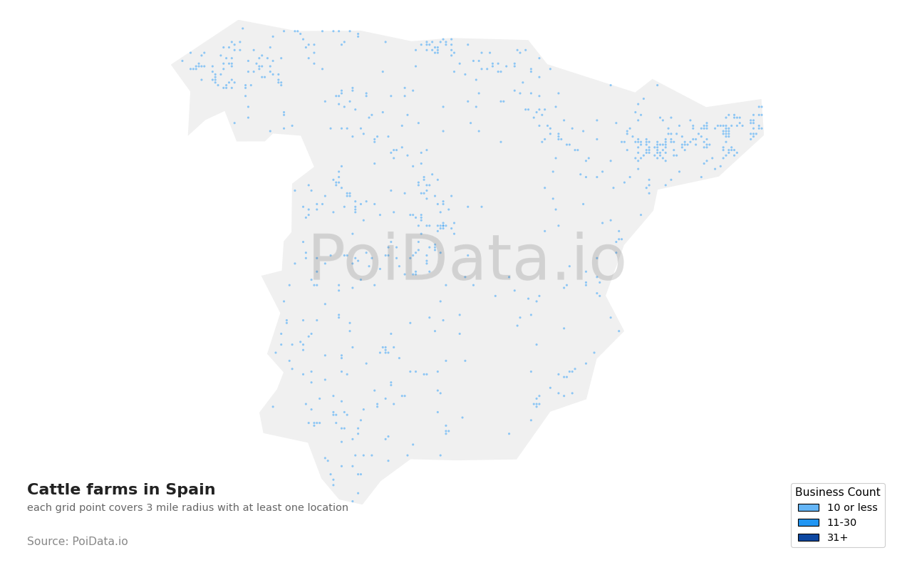 Cattle farm density map for Spain