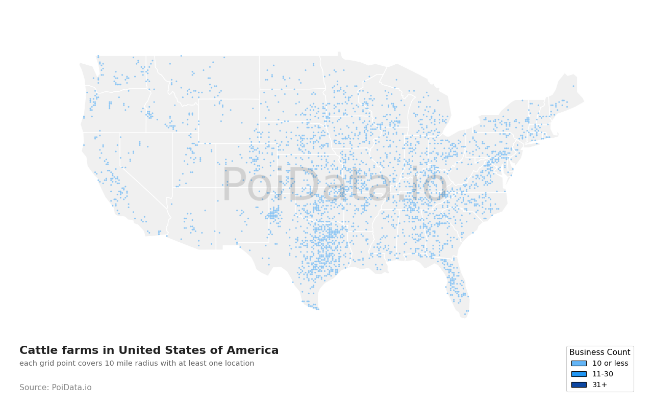 Cattle farm density map for North Dakota, United States