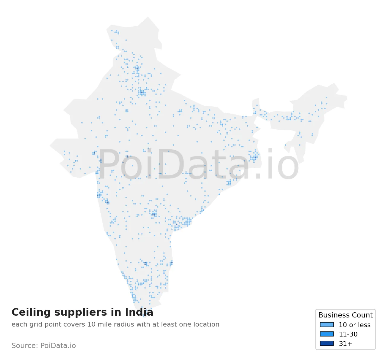Ceiling supplier density map for India