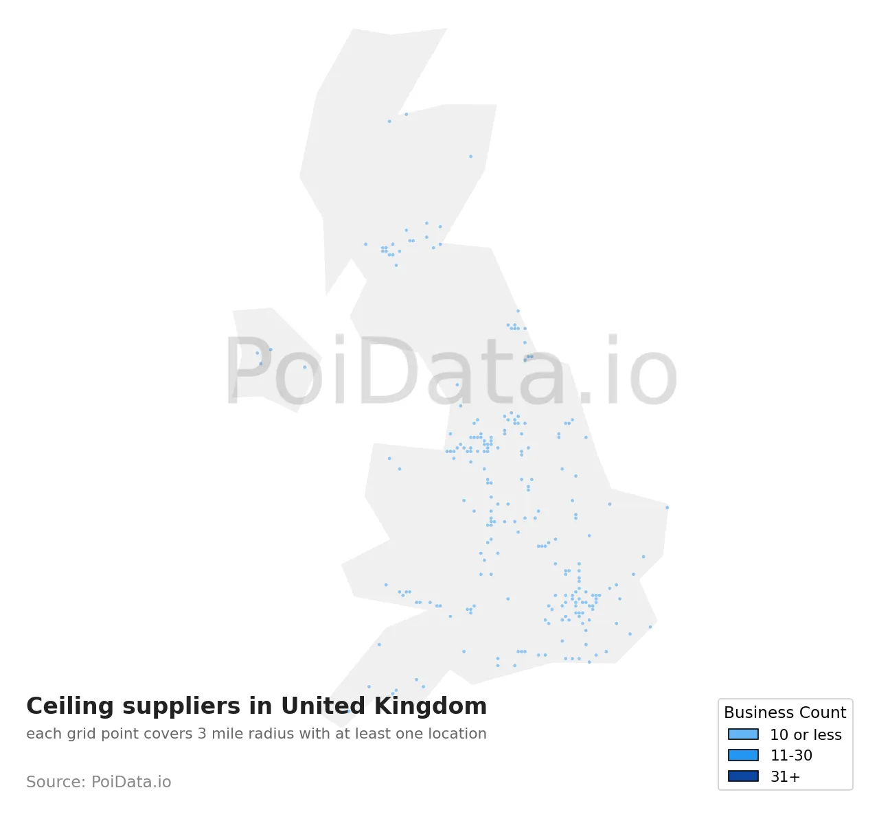 Ceiling supplier density map for United Kingdom