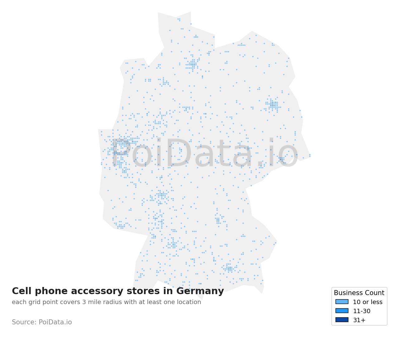 Cell phone accessory store density map for Germany