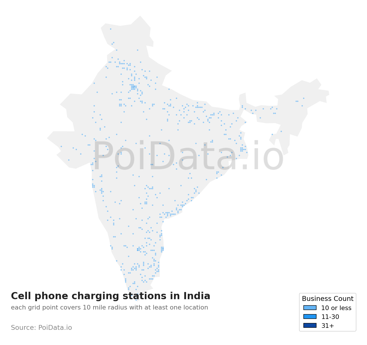 Cell phone charging station density map for India