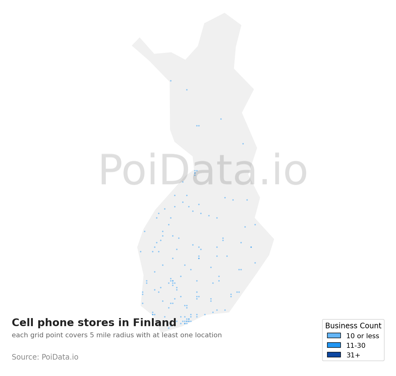 Cell phone store density map for Finland