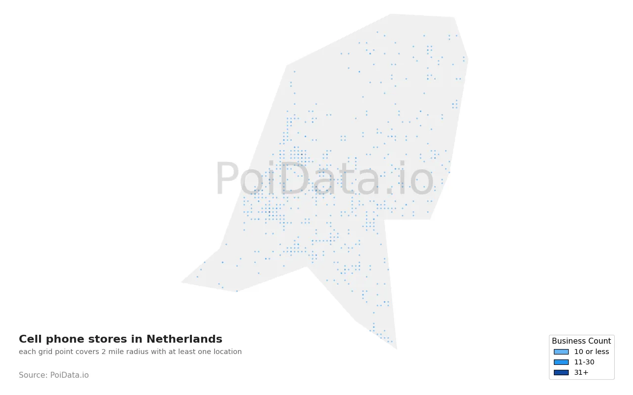 Cell phone store density map for Netherlands