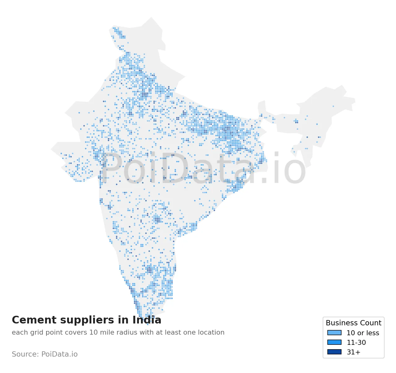 Cement supplier density map for India
