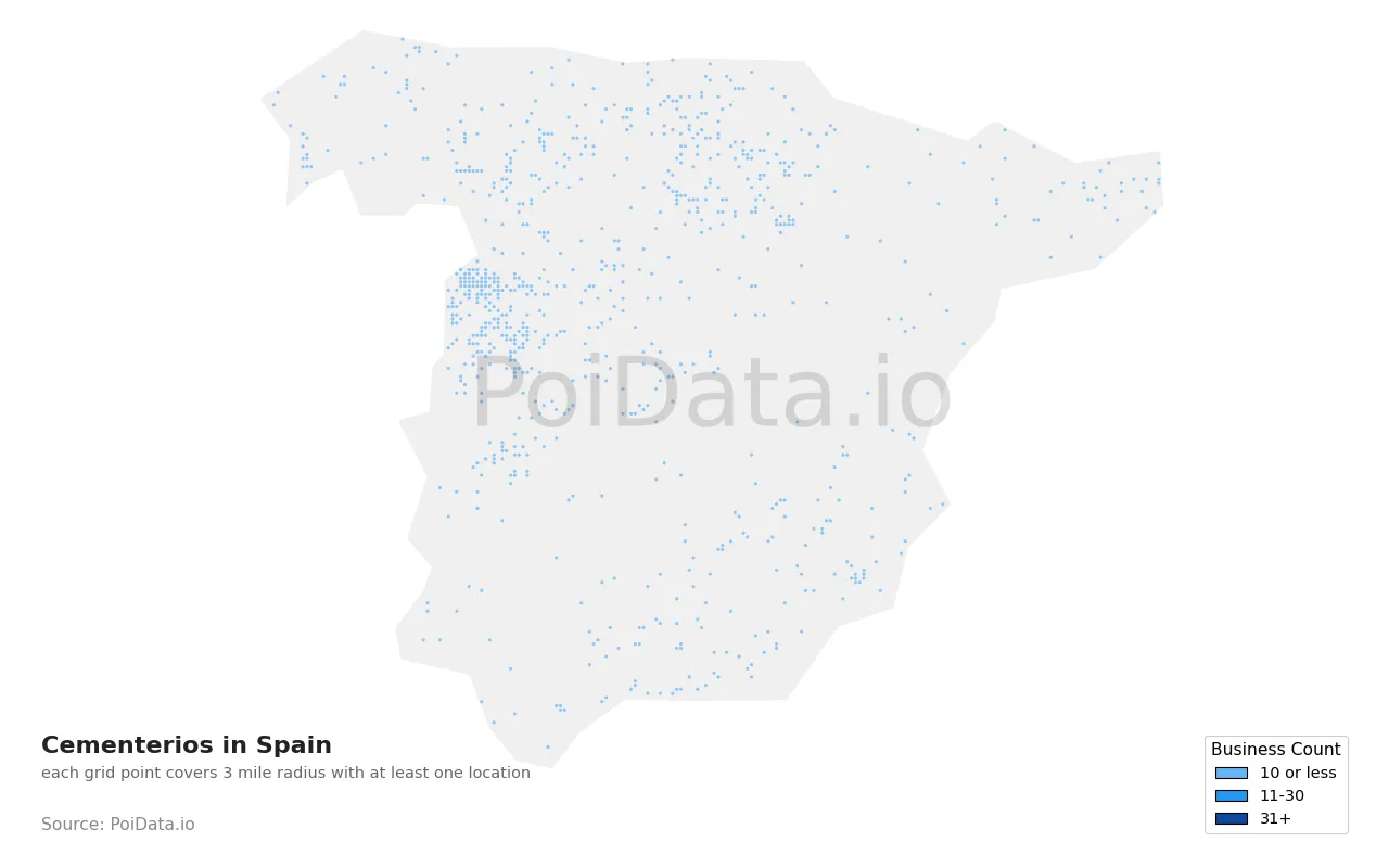 Cementerio density map for Spain