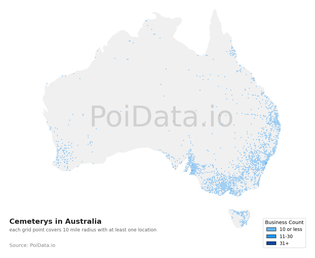 Cemetery density map for Australia