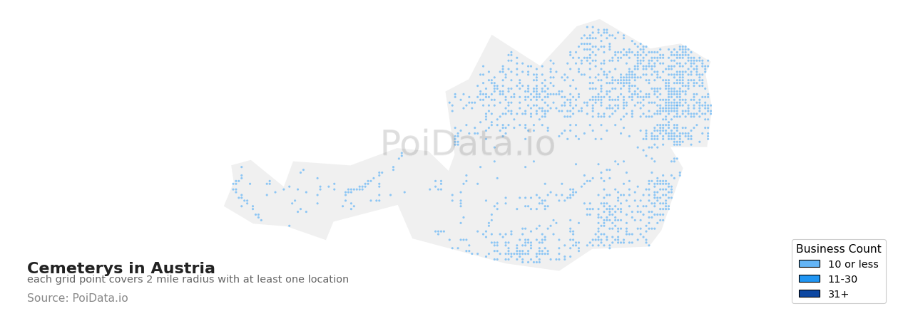 Cemetery density map for Austria