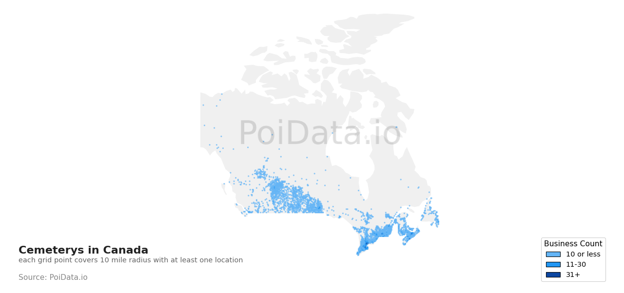 Cemetery density map for Canada