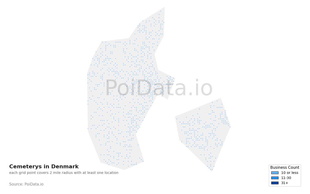 Cemetery density map for Denmark