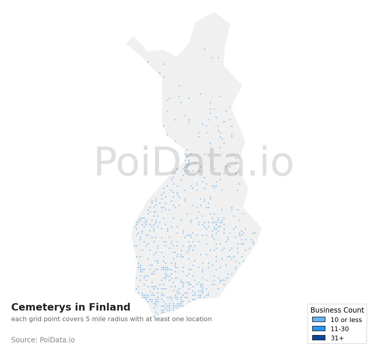 Cemetery density map for Finland