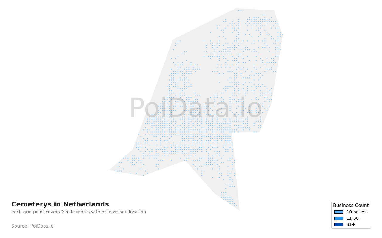 Cemetery density map for Netherlands