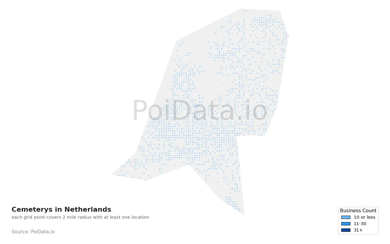 Cemetery density map for Netherlands