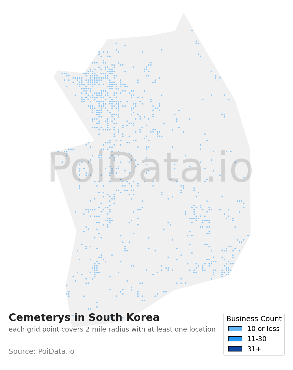Cemetery density map for South Korea