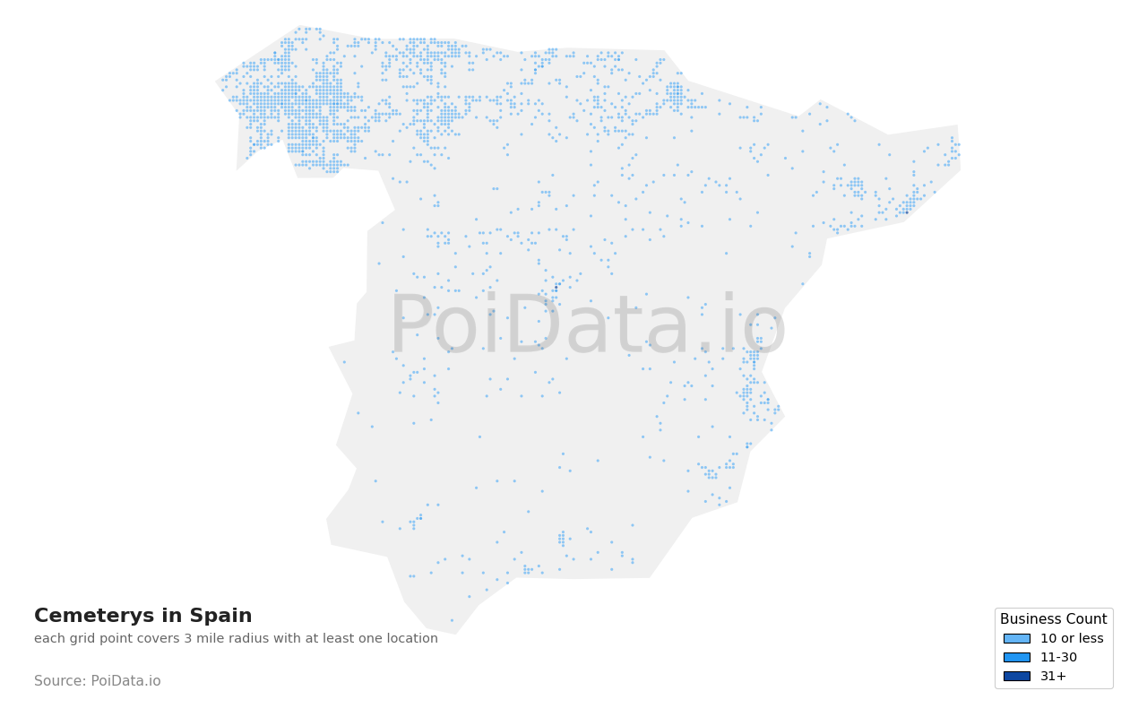 Cemetery density map for Spain