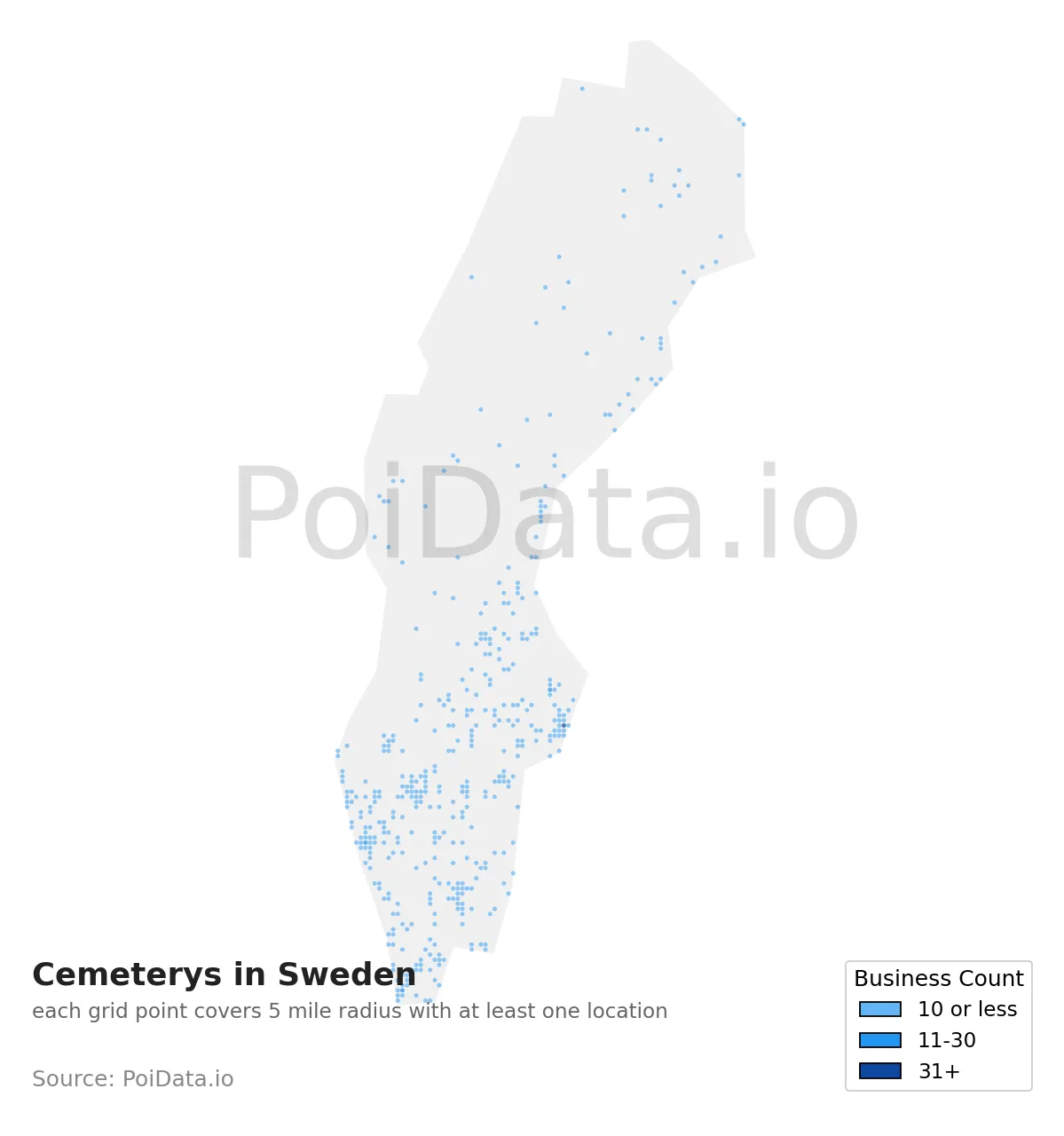 Cemetery density map for Sweden