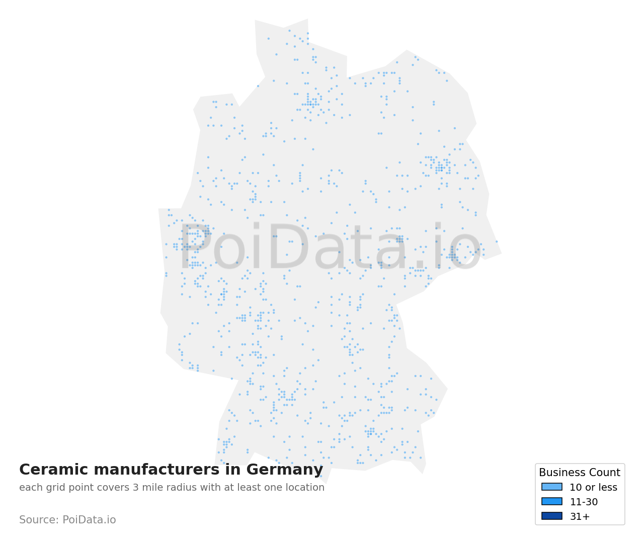 Ceramic manufacturer density map for Germany