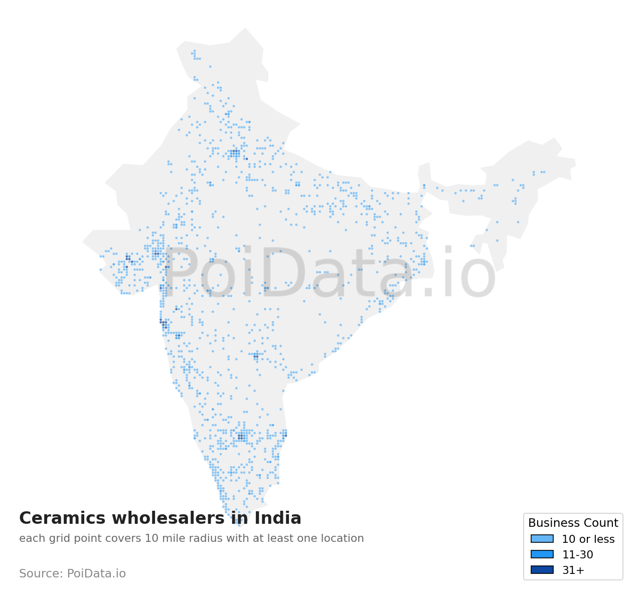 Ceramics wholesaler density map for India