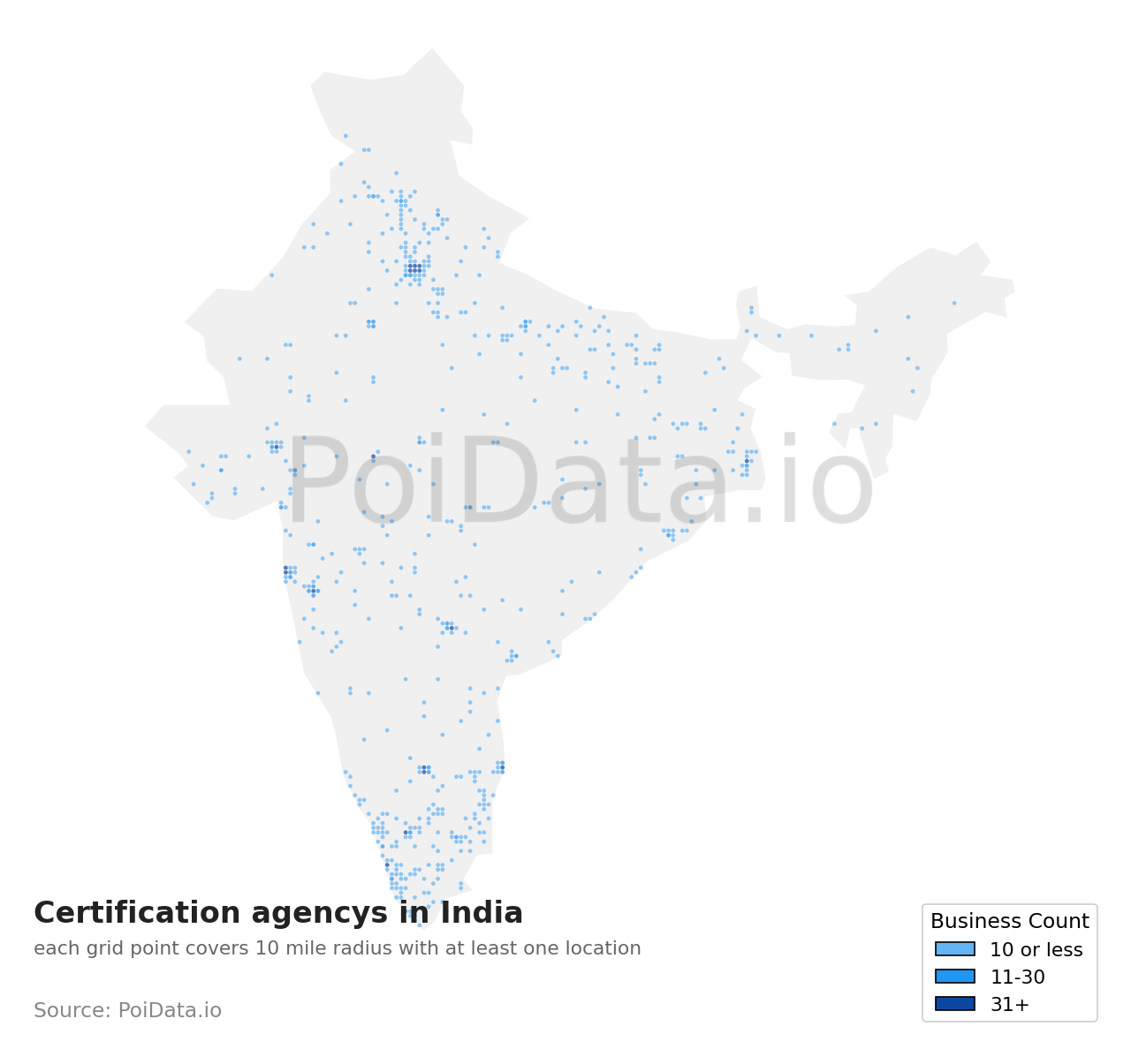 Certification agency density map for India