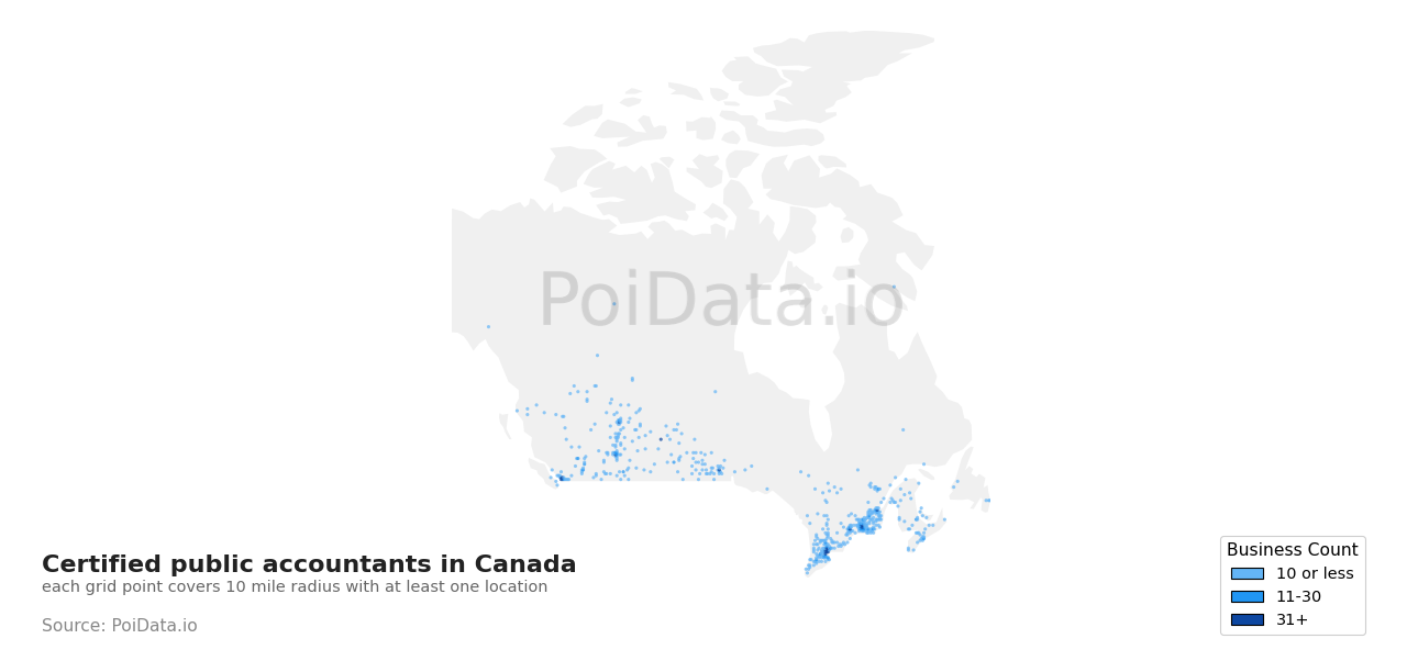 Certified public accountant density map for Canada