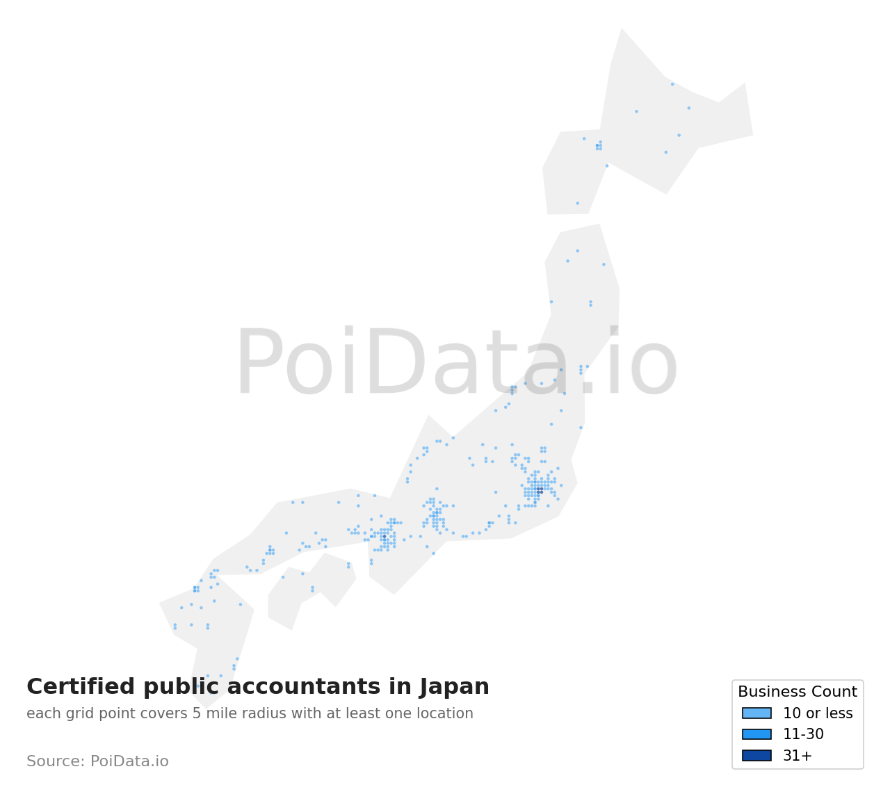 Certified public accountant density map for Tokyo, Japan