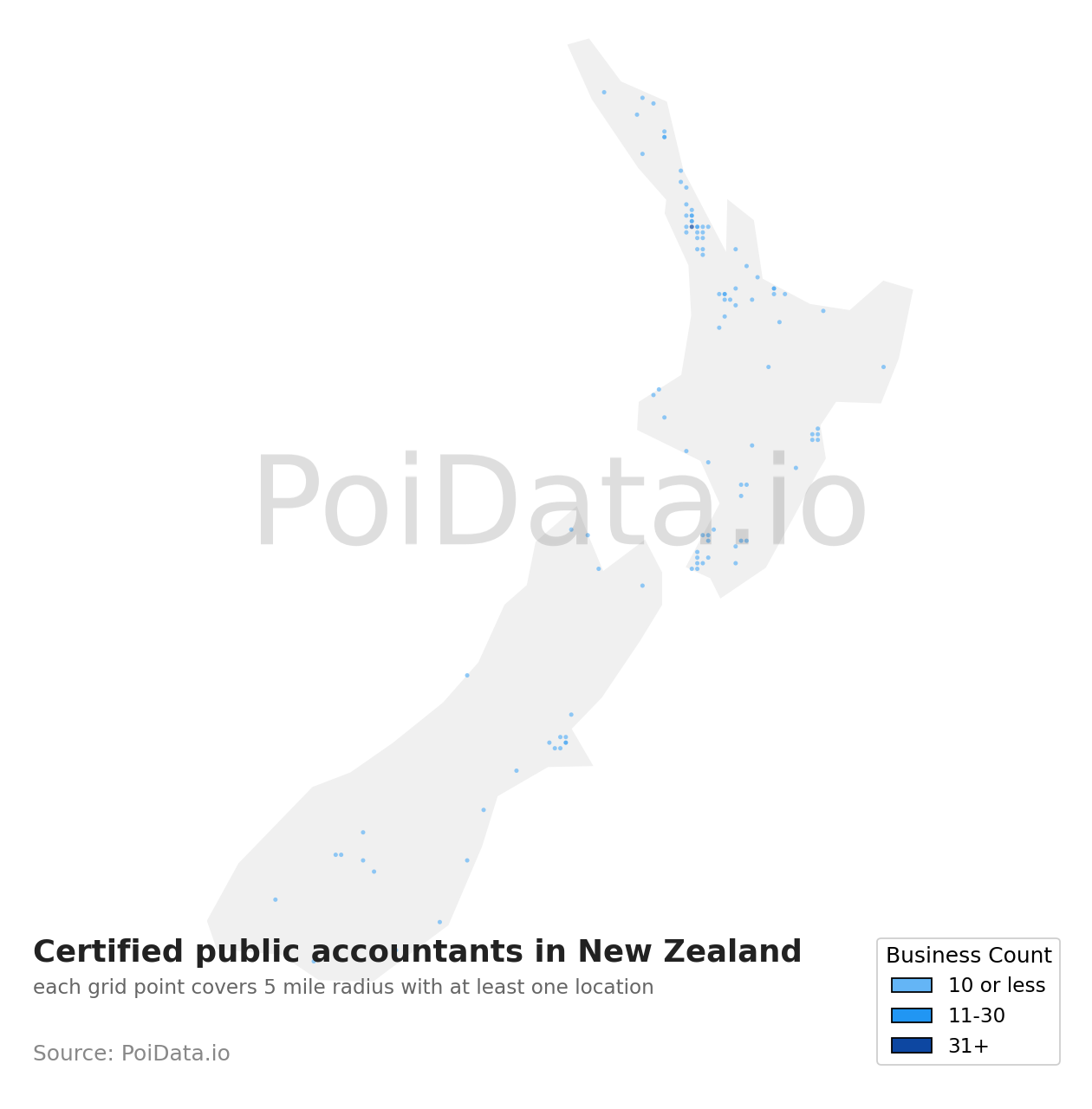 Certified public accountant density map for New Zealand