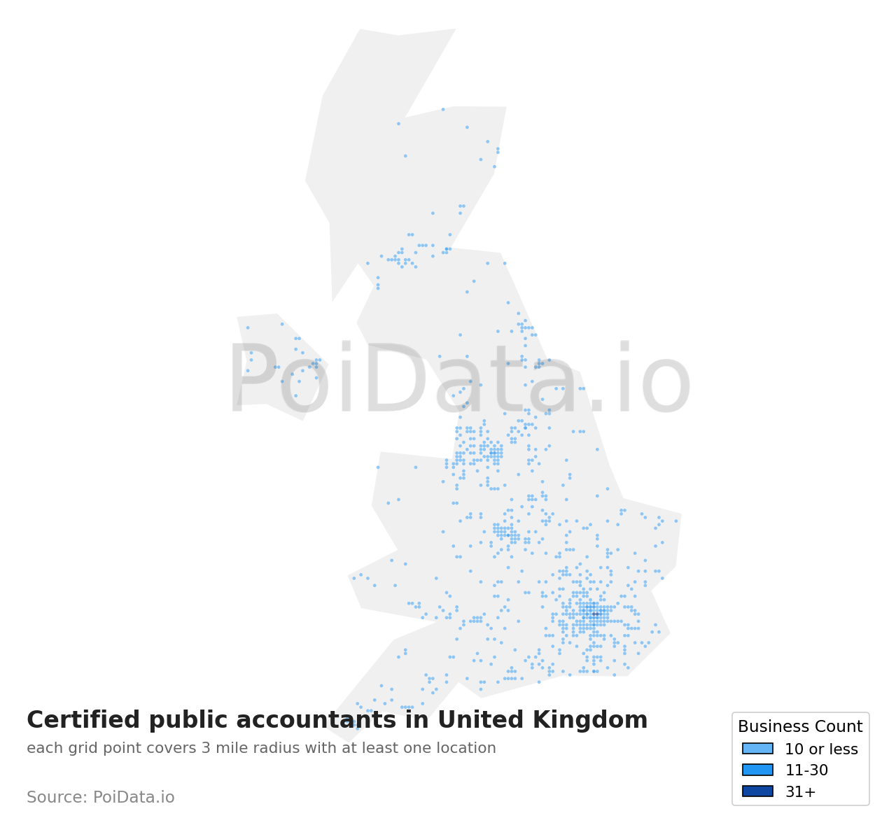 Certified public accountant density map for United Kingdom