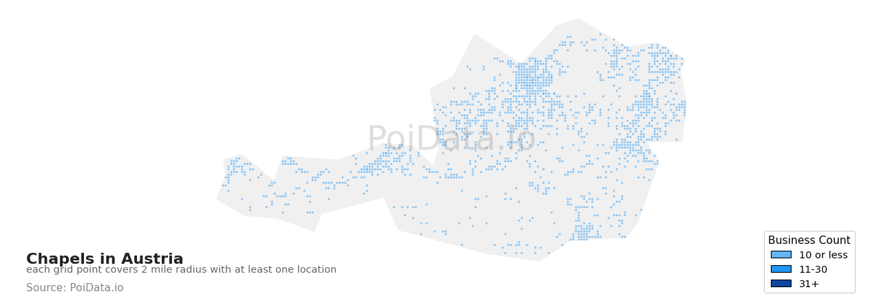 Chapel density map for Austria