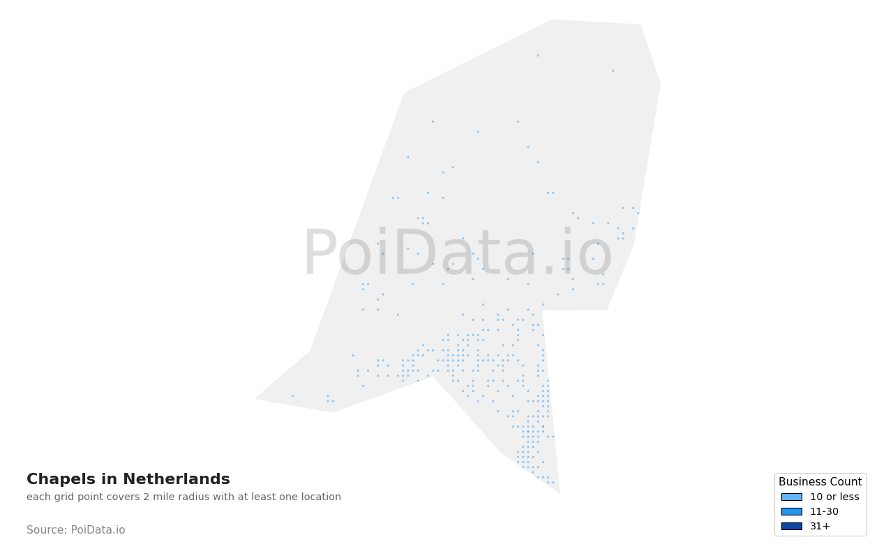 Chapel density map for Netherlands