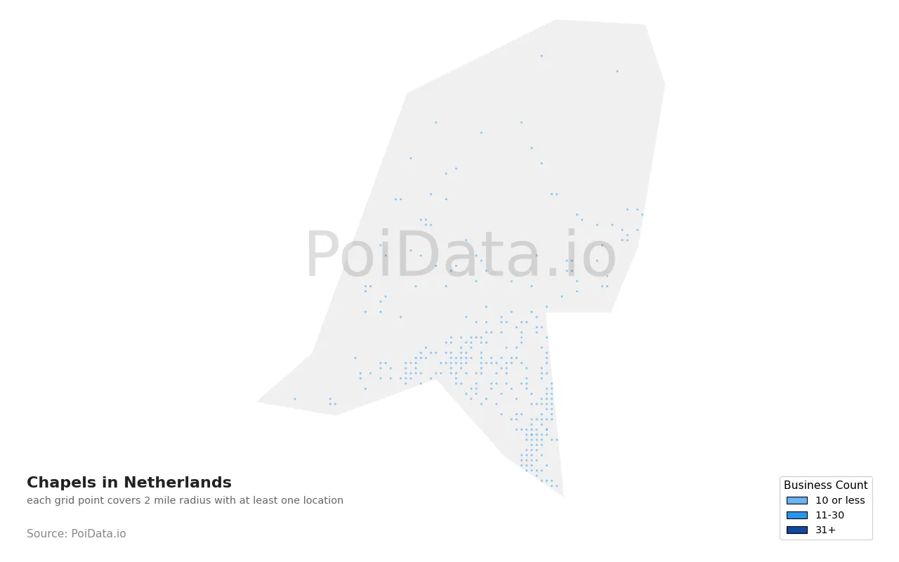Chapel density map for Netherlands
