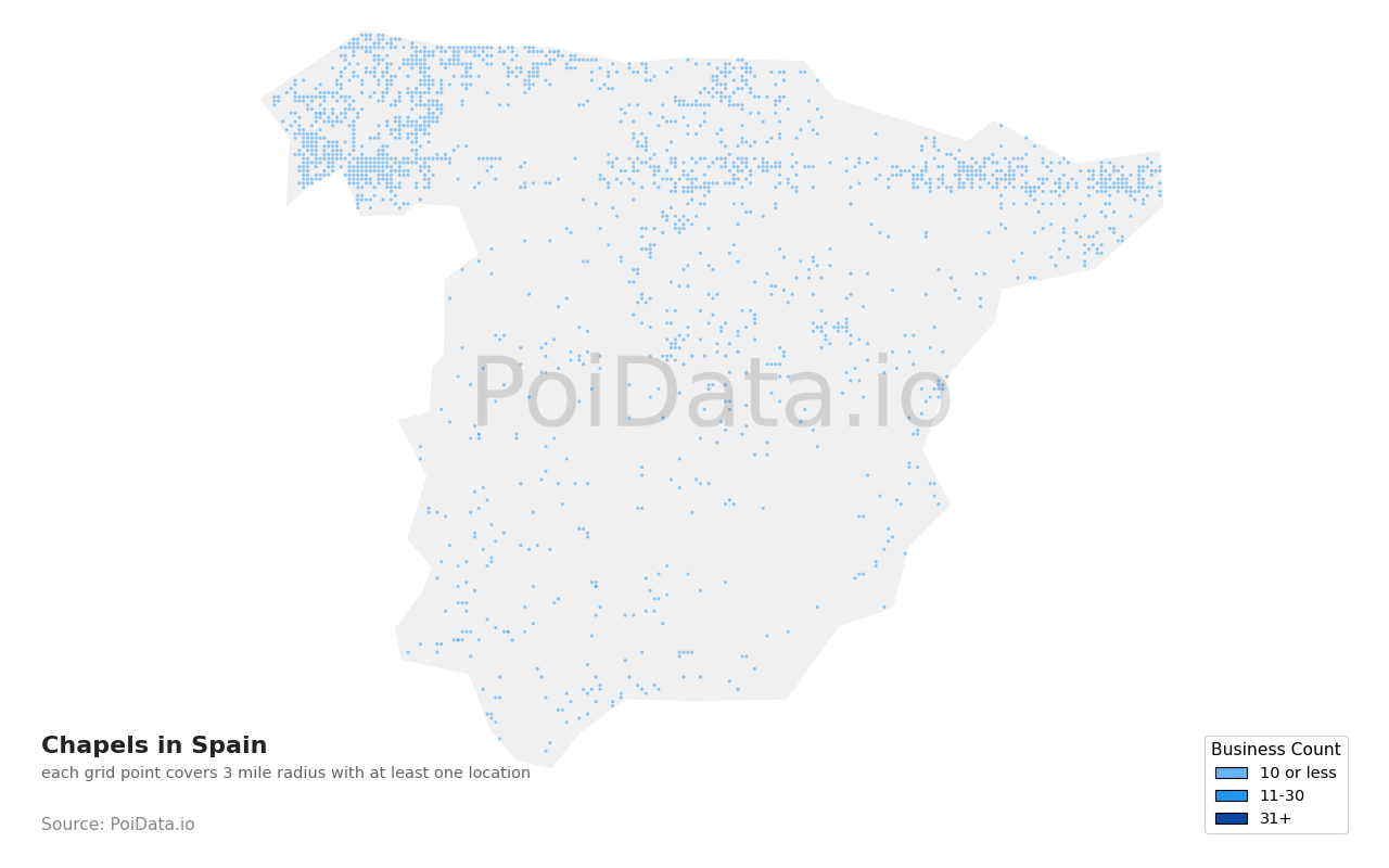 Chapel density map for Spain