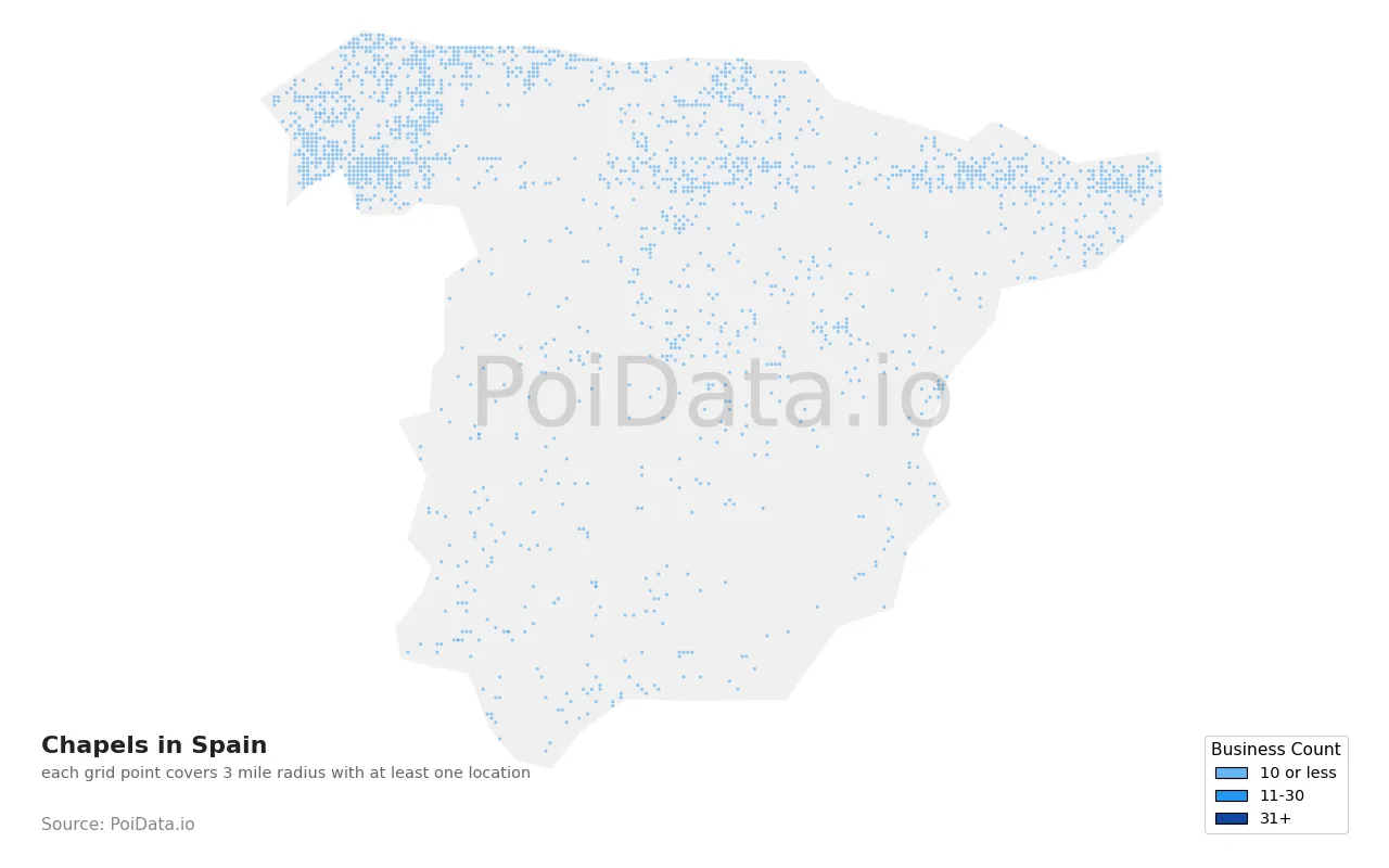 Chapel density map for Spain